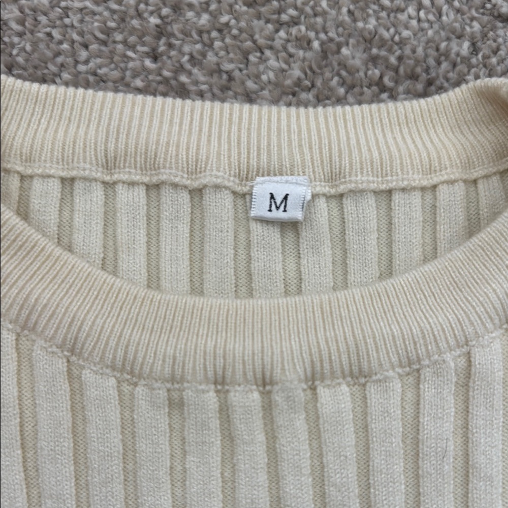 Cream Ribbed Knit Dress - Picture 3 of 4